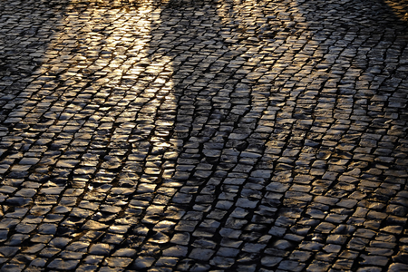 Cobble stone brick road abstract backgroundの写真素材