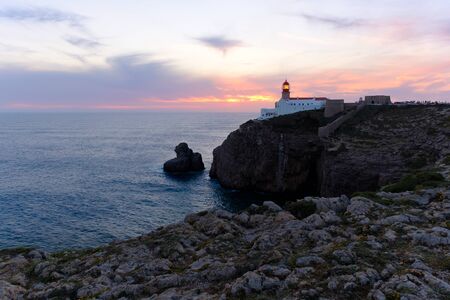 St. Vincente Lighthouse at sunset, Sagres, Portugalの写真素材