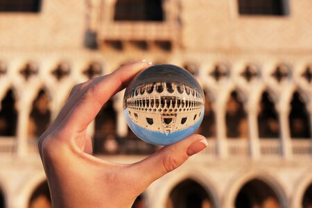 Venice architecture view through crystal glass ball