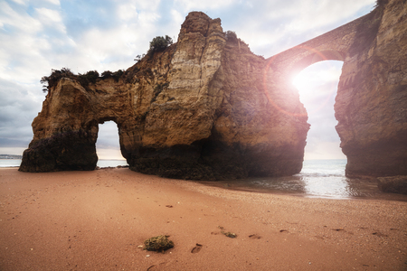 Rocky coastline of Algarve, Portugalの写真素材