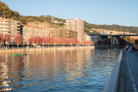 BILBAO, SPAIN - OCTOBER 12, 2017: People walking at the street of Bilbao city, Spain.のeditorial素材