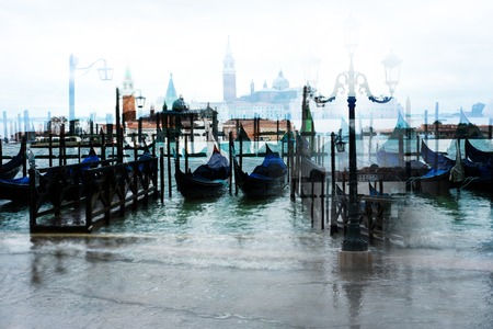 Double exposure of old city canal abstract view, Venice, Italyの写真素材