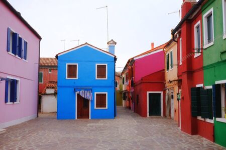 Colorful houses in Burano island near Venice, Italyの写真素材