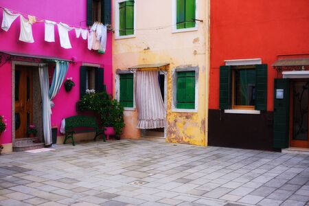 Colorful houses in Burano island near Venice, Italyの写真素材