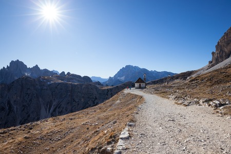Panoramic view from the trek to Tre Cime park, Italian Dolomitesの写真素材
