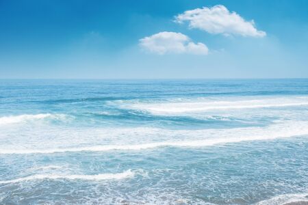 Aerial shot of the ocean. Blue ocean waves panorama