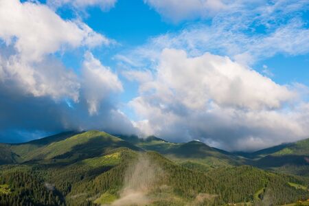 Beautiful summer view of alpine mountains landscape. Summer sunny nature panorama.の写真素材