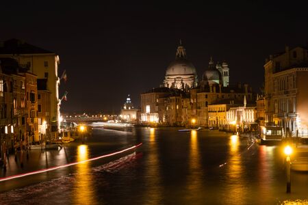 Cityscape image of Grand Canal with Santa Maria della Salute Basilica on the background, Venice, Italyの写真素材