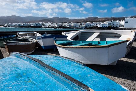 Beautiful mediterranean landscape with wooden boats at Canary Island, Spain