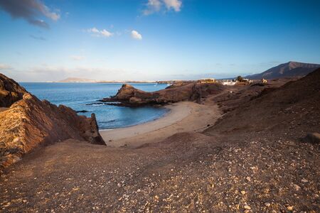 Lanzarote island volcanic coastline landscape. Beach and ocean view. Canary Island, Spainの写真素材
