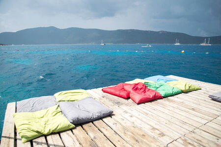 wooden pier and sea viewの写真素材