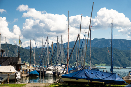 yachts at marina in the lakeの写真素材