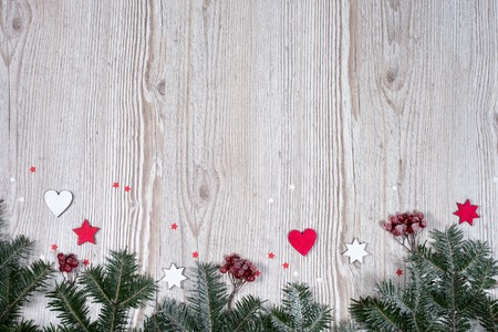 Christmas background on the wooden deskの写真素材