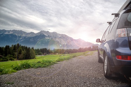 car for traveling with a mountain road