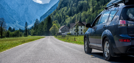 car for traveling with a mountain road