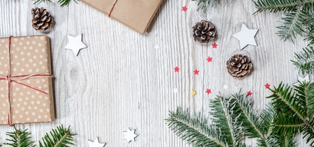 Gift box on wood backgroundの写真素材