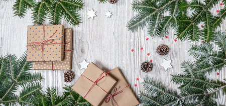 Gift box on wood backgroundの写真素材