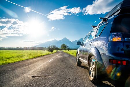 car for traveling with a mountain road. Slovakiaの写真素材