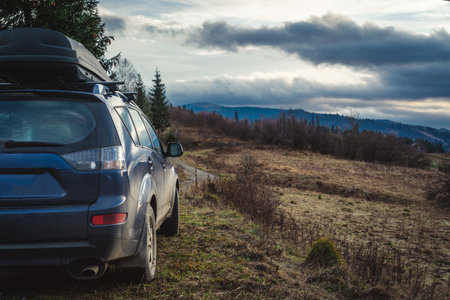 car for traveling with a mountain road