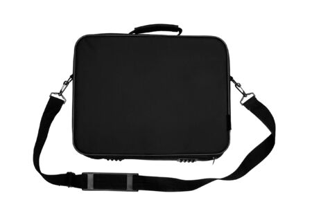 Black Nylon Laptop Carrying Case. Isolated on white.の写真素材