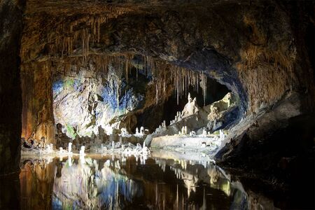 Stalactites in the underground cavern grotto, Germanyの写真素材
