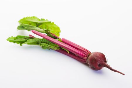 Single isolated red beetroot on white backgroundの写真素材