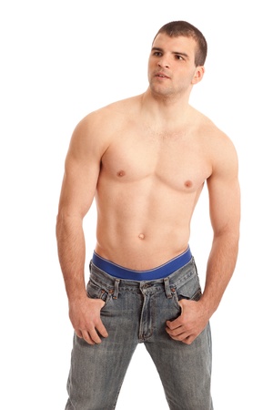 Shirtless Man in Jeansの写真素材