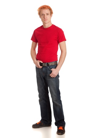 Young Man in Red Shirtの写真素材