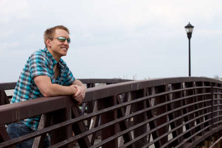 Man on Bridgeの写真素材