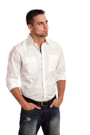 Man in White Shirt and Jeansの写真素材