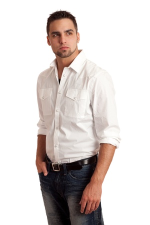 Man in White Shirt and Jeansの写真素材