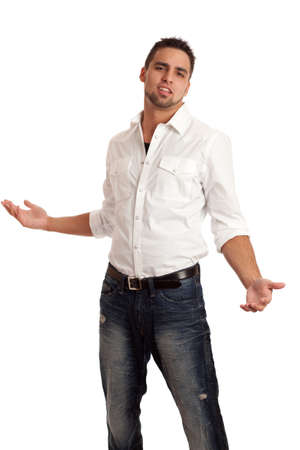 Man in White Shirt and Jeansの写真素材