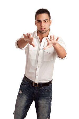 Man in White Shirt and Jeansの写真素材