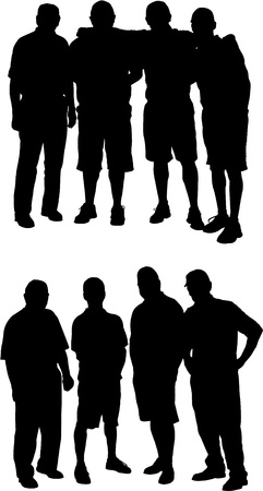 Two silhouettes of groups of four adult menのイラスト素材