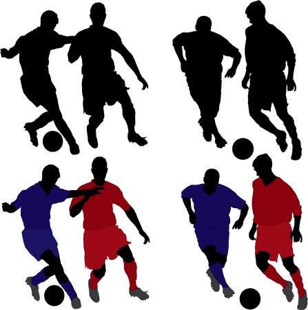 Black and color silhouettes of soccer players.のイラスト素材