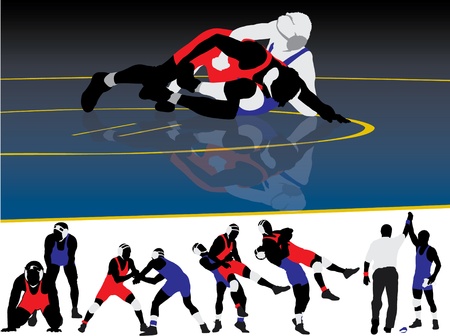 Set of wrestling action silhouette illustrationsのイラスト素材