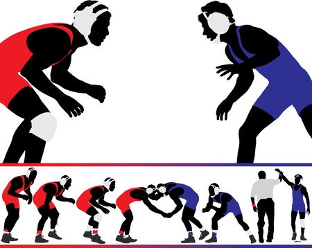 Set of wrestling action silhouette illustrationsのイラスト素材