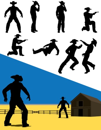 Silhouettes of western cowboys in action.のイラスト素材