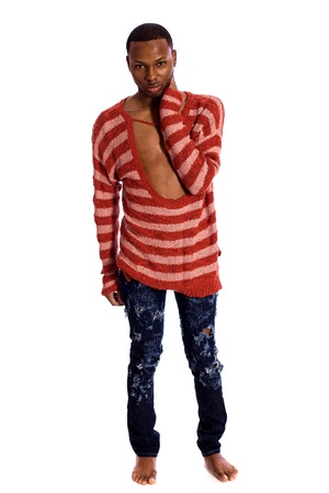 Man in Red Striped Sweaterの写真素材
