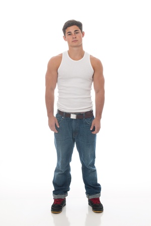 Casual young man  Studio shot over white の写真素材