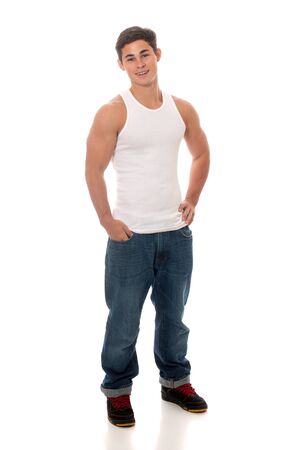 Casual young man  Studio shot over white の写真素材