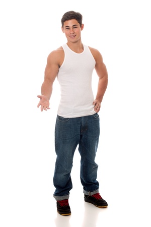 Casual young man  Studio shot over white の写真素材