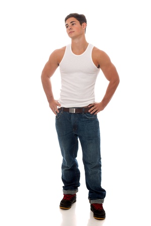 Casual young man  Studio shot over white の写真素材