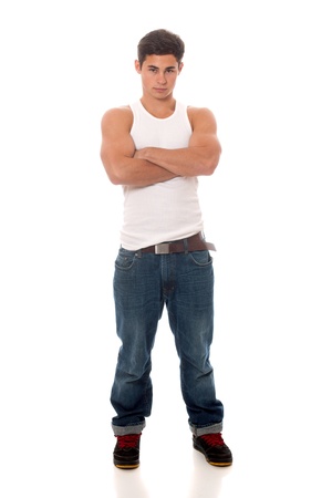Casual young man  Studio shot over white の写真素材