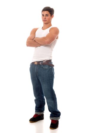 Casual young man  Studio shot over white の写真素材