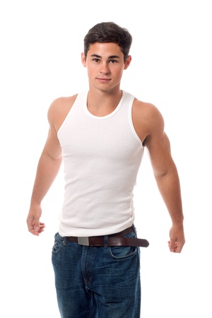 Casual young man. Studio shot over white.の写真素材