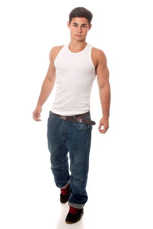 Casual young man. Studio shot over white.の写真素材