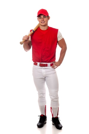 Baseball player with bat. Studio shot over white.の写真素材