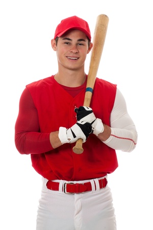 Baseball player with bat. Studio shot over white.の写真素材