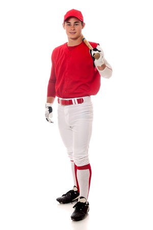 Baseball player with bat. Studio shot over white.の写真素材